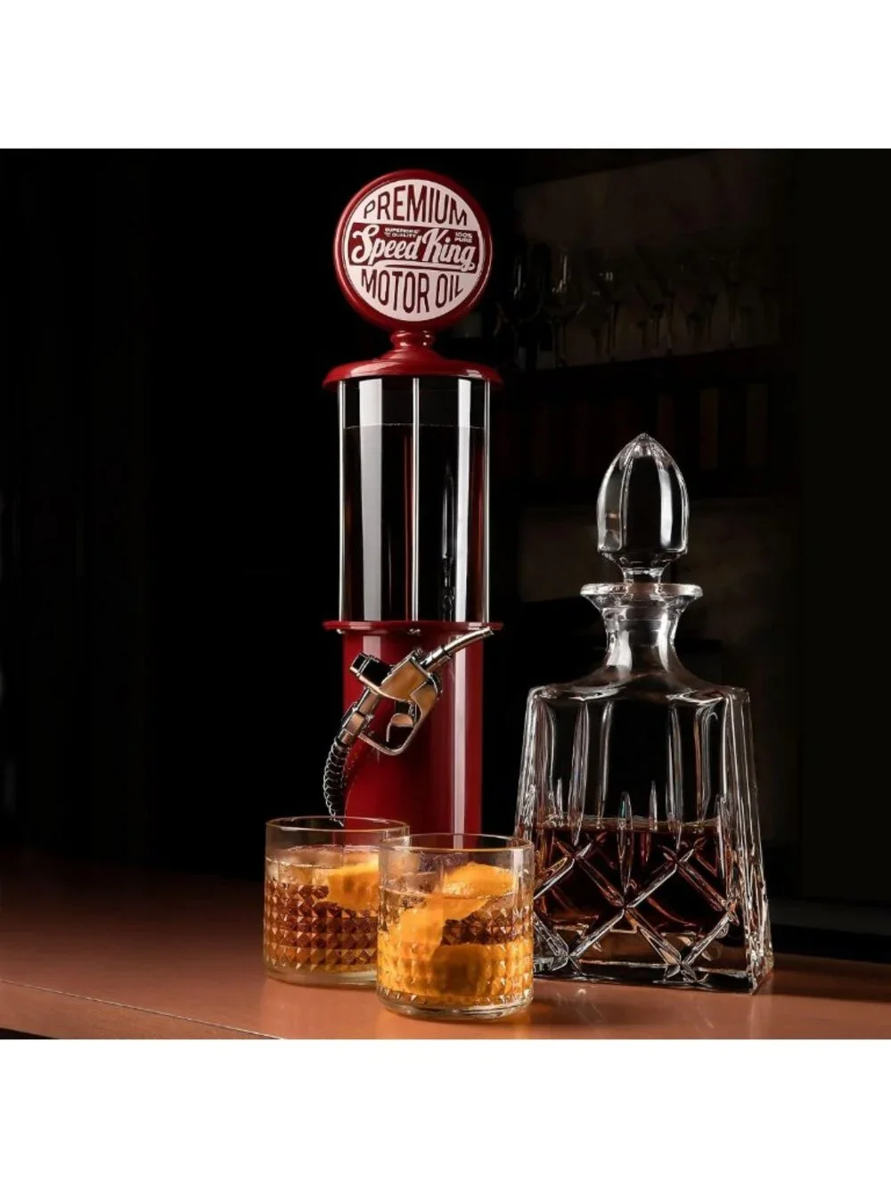 Vintage Style Pump Liquor Dispenser | 30 oz Home Bar Decanter for Cocktails